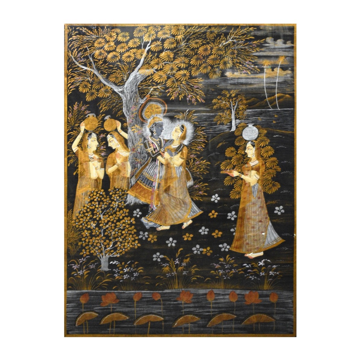 Large Indian Mughal Silk Painting