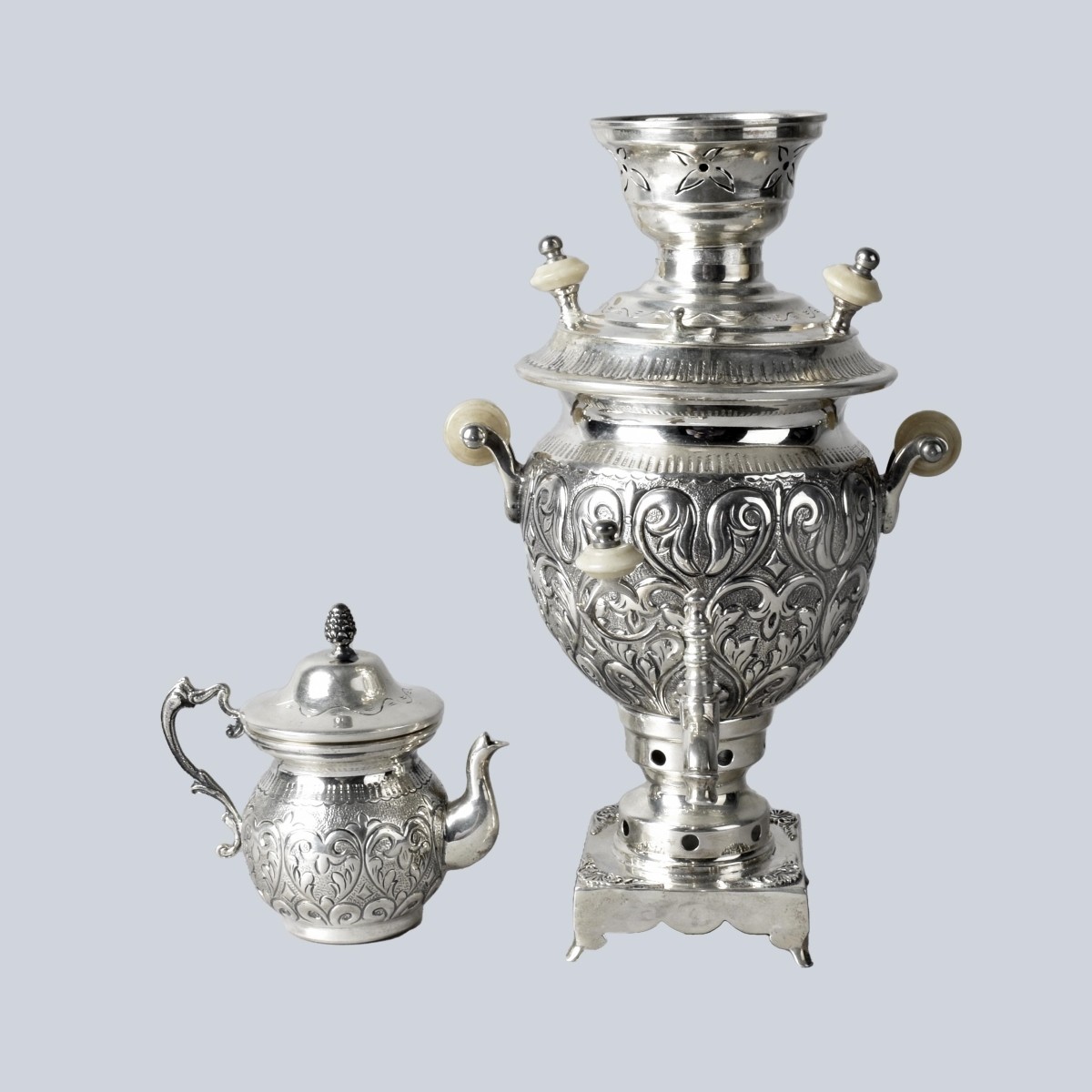 Vintage Turkish Sterling Silver Samovar Set