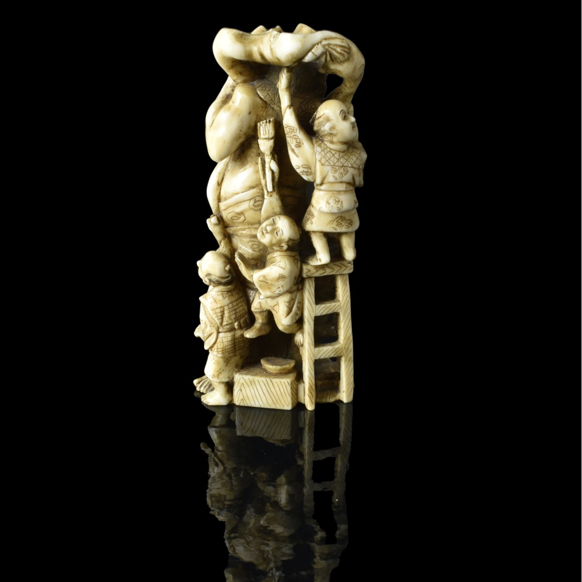 Antique Japanese Carved Raiden Figurine