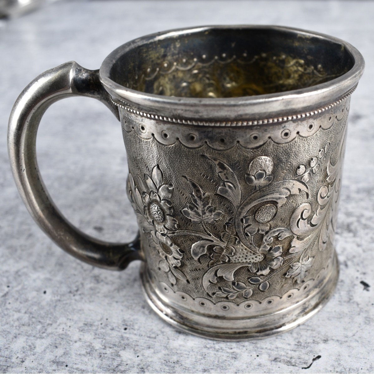 Antique Silver Cream Pitcher and Cup