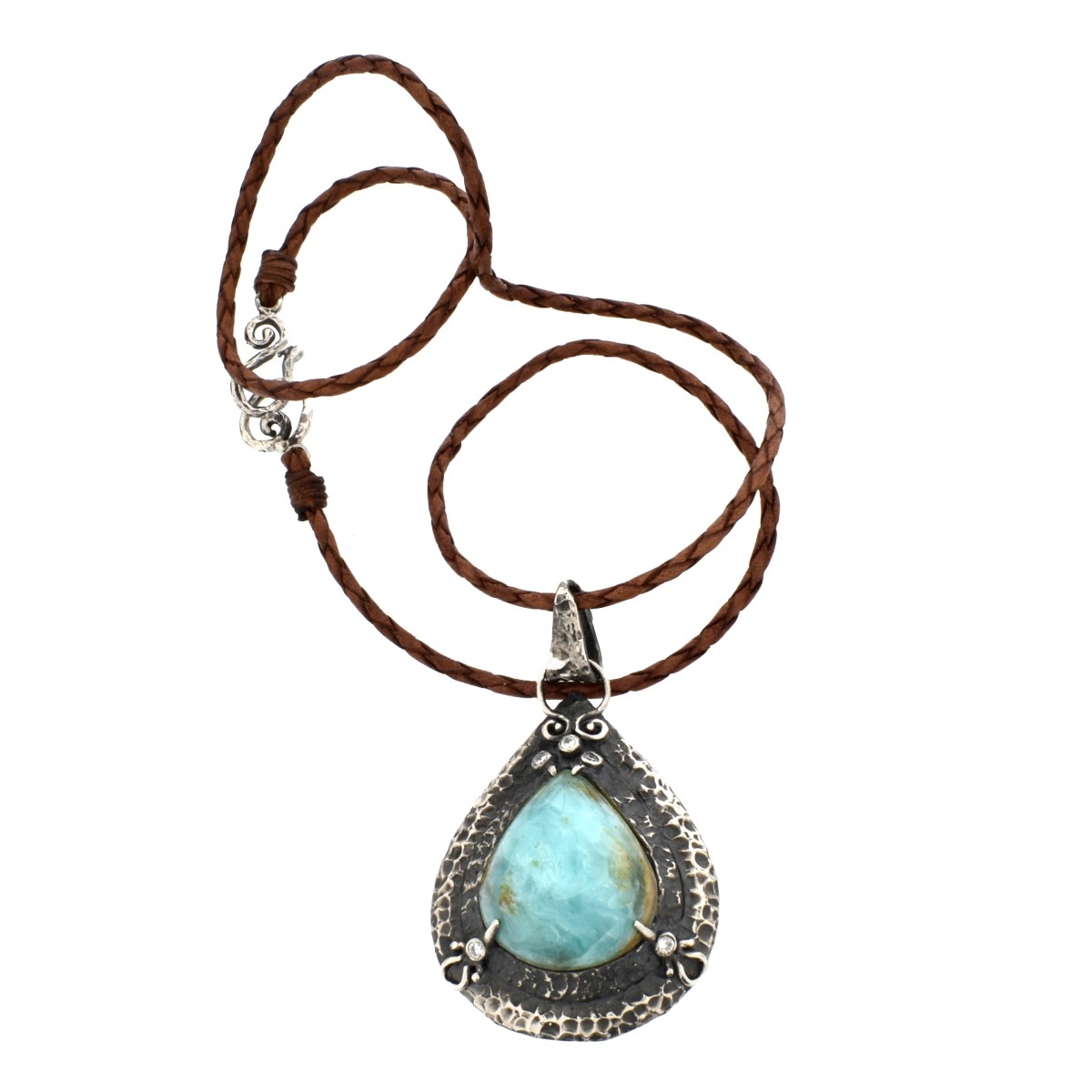 Turquoise, Diamond and Siver Necklace