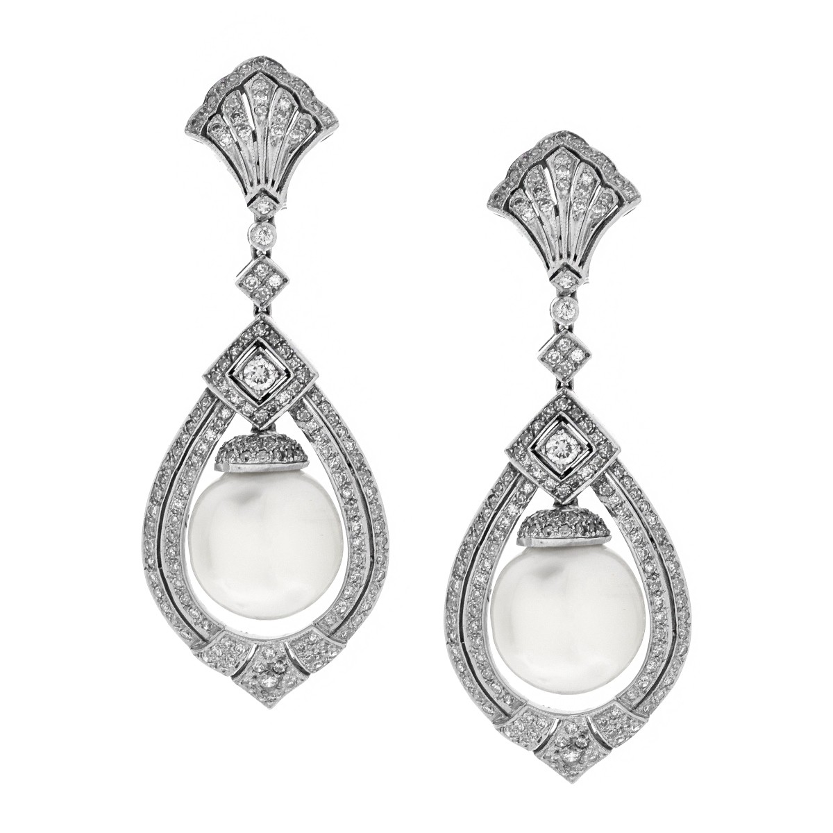 Antique Pearl, Diamond and 14K Earrings