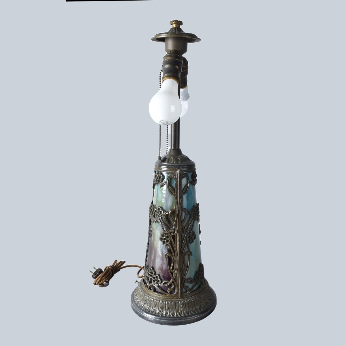 Antique Blue Slag Glass Lamp