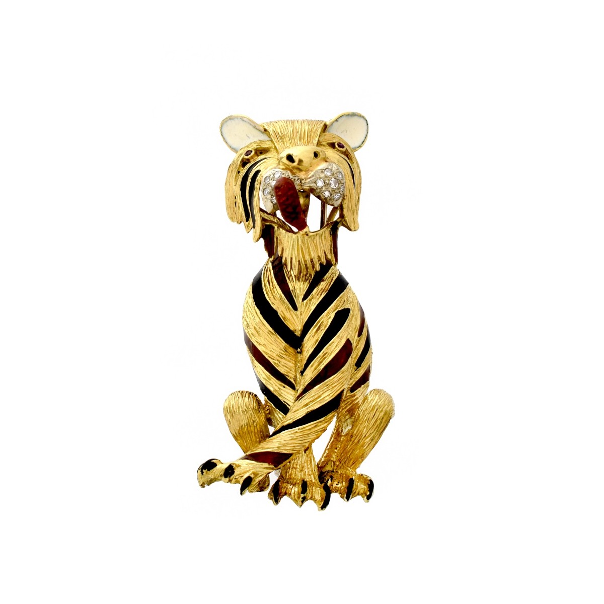 18K, Enamel and Ruby Tiger Brooch