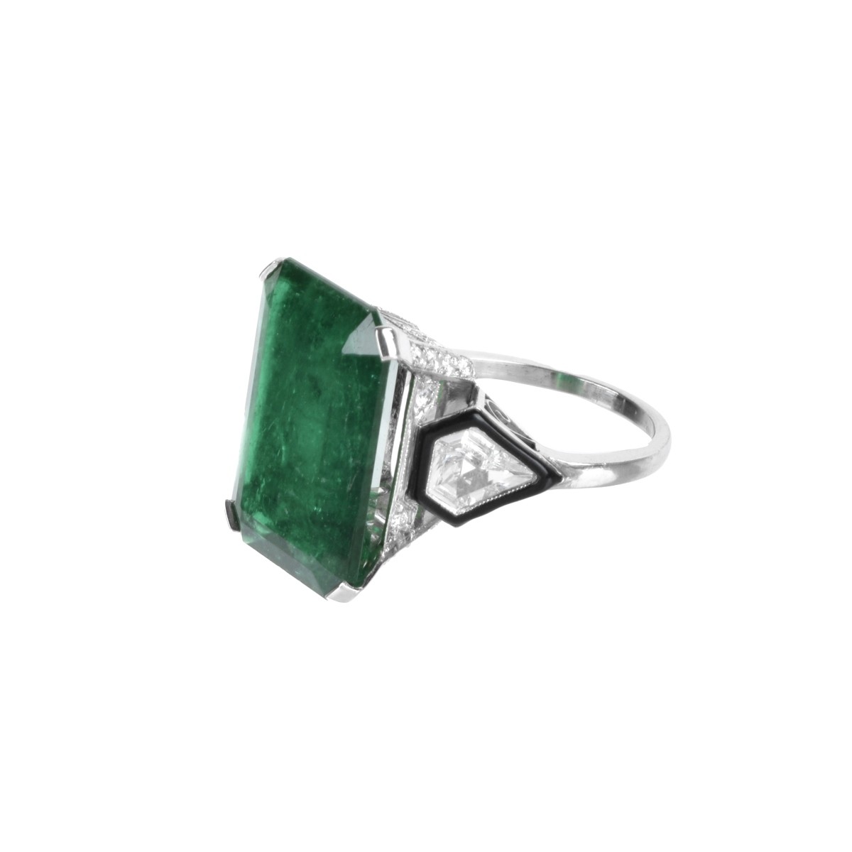 Emerald, Diamond and Platinum Ring