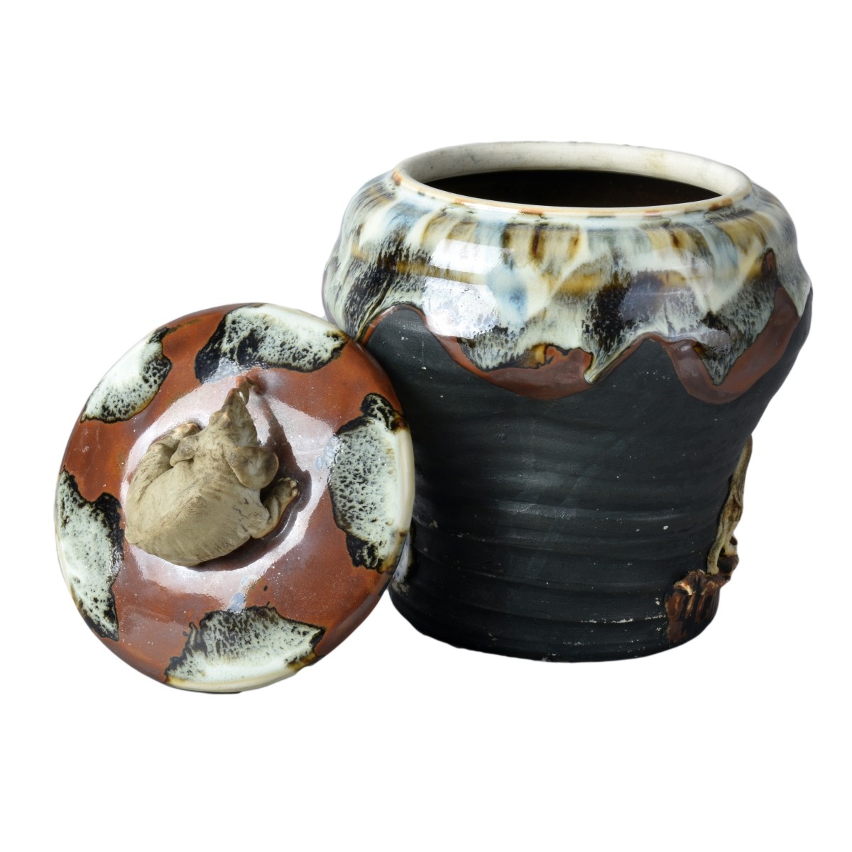 Antique Japanese Sumida Gawa Covered Jar