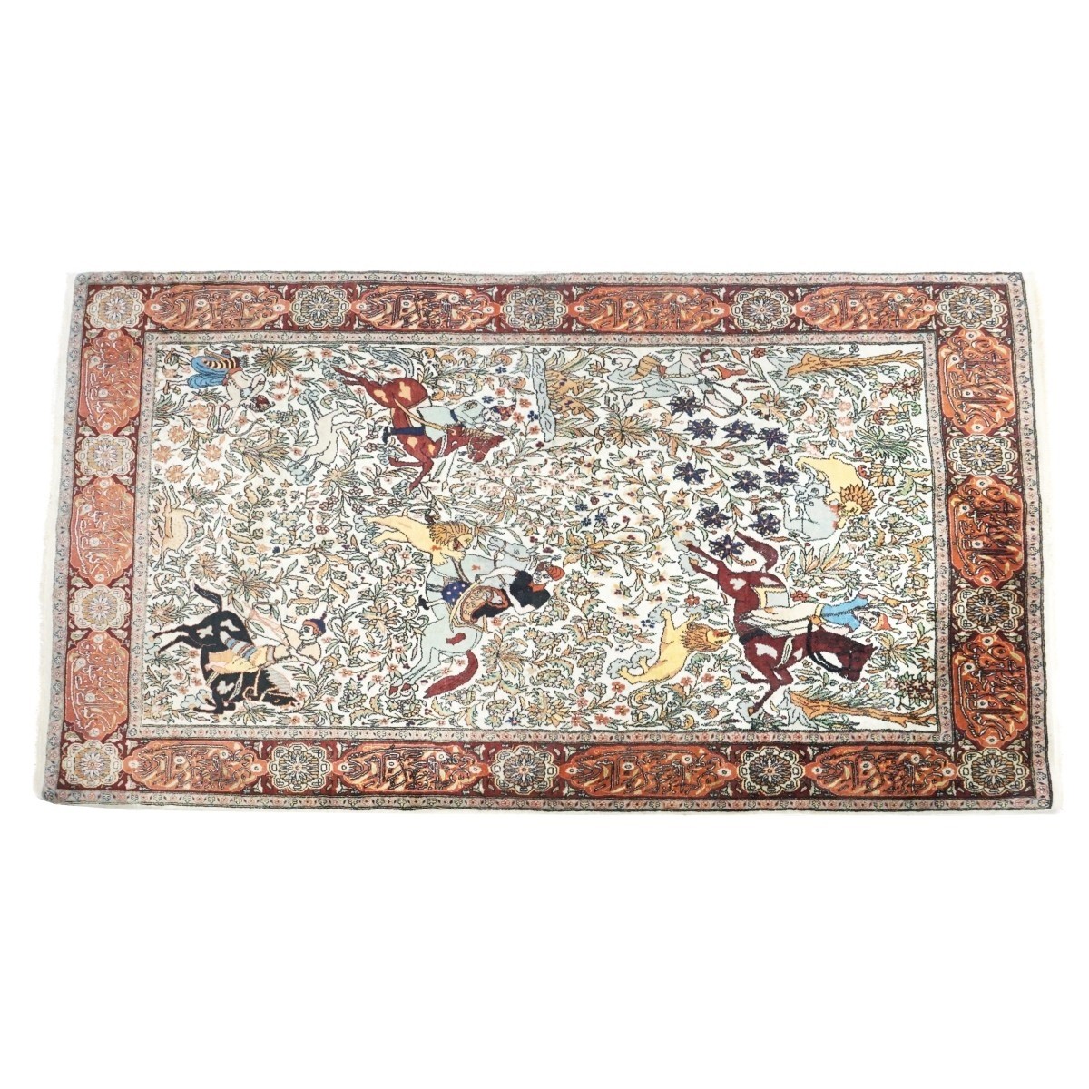 Semi Antique Persian Pictorial Wool Rug