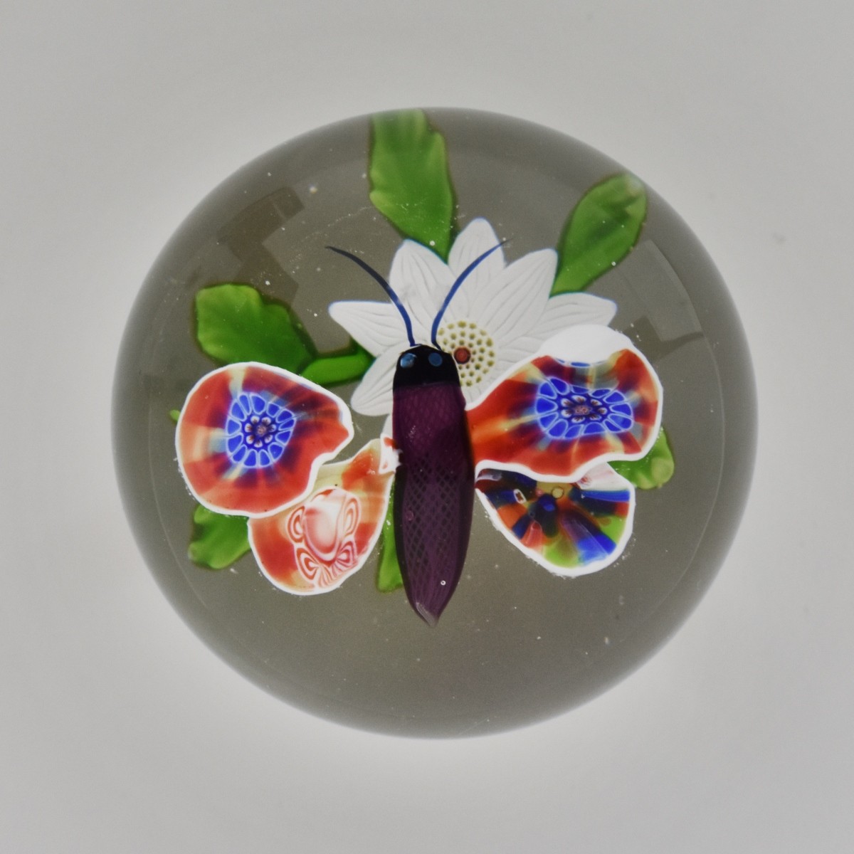 Baccarat Paperweight Butterfly on Clematis