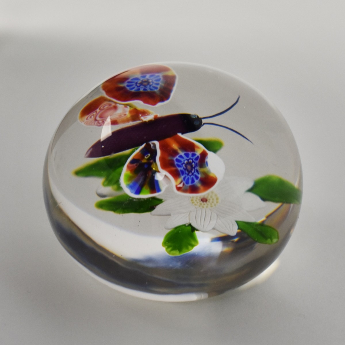 Baccarat Paperweight Butterfly on Clematis