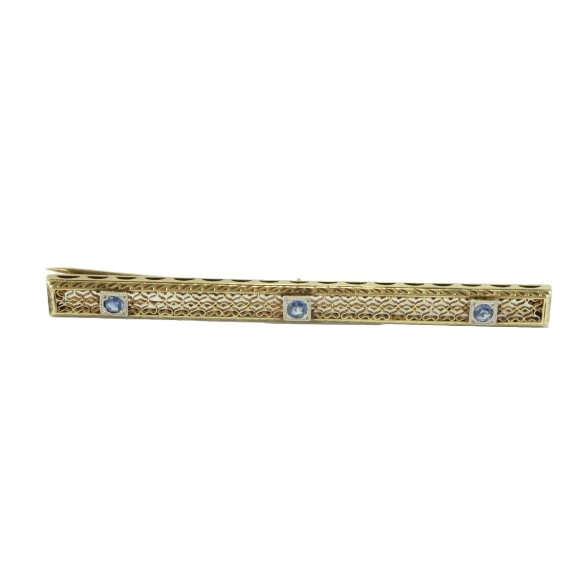 14K Bar Pin with Sapphires