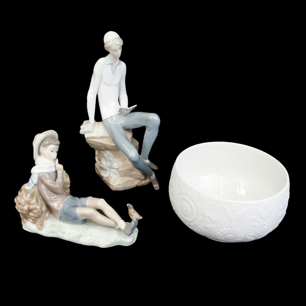 Two Lladro Figurines and a Bowl