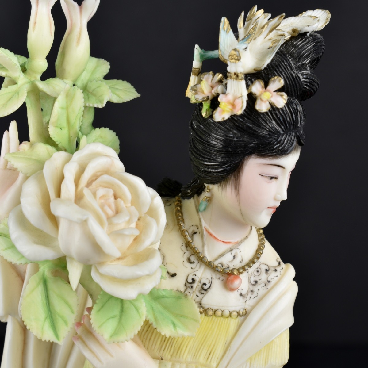 Antique Chinese Polychrome Carved Geisha Figurine