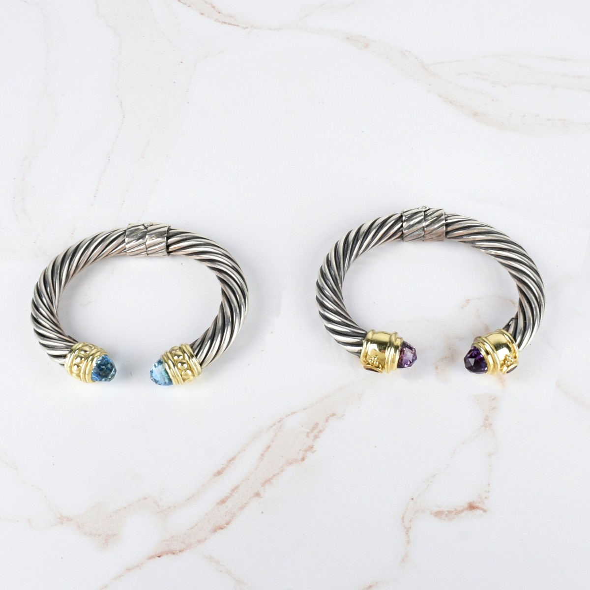 Gemstone, 14K and Silver Bangle Bracelets