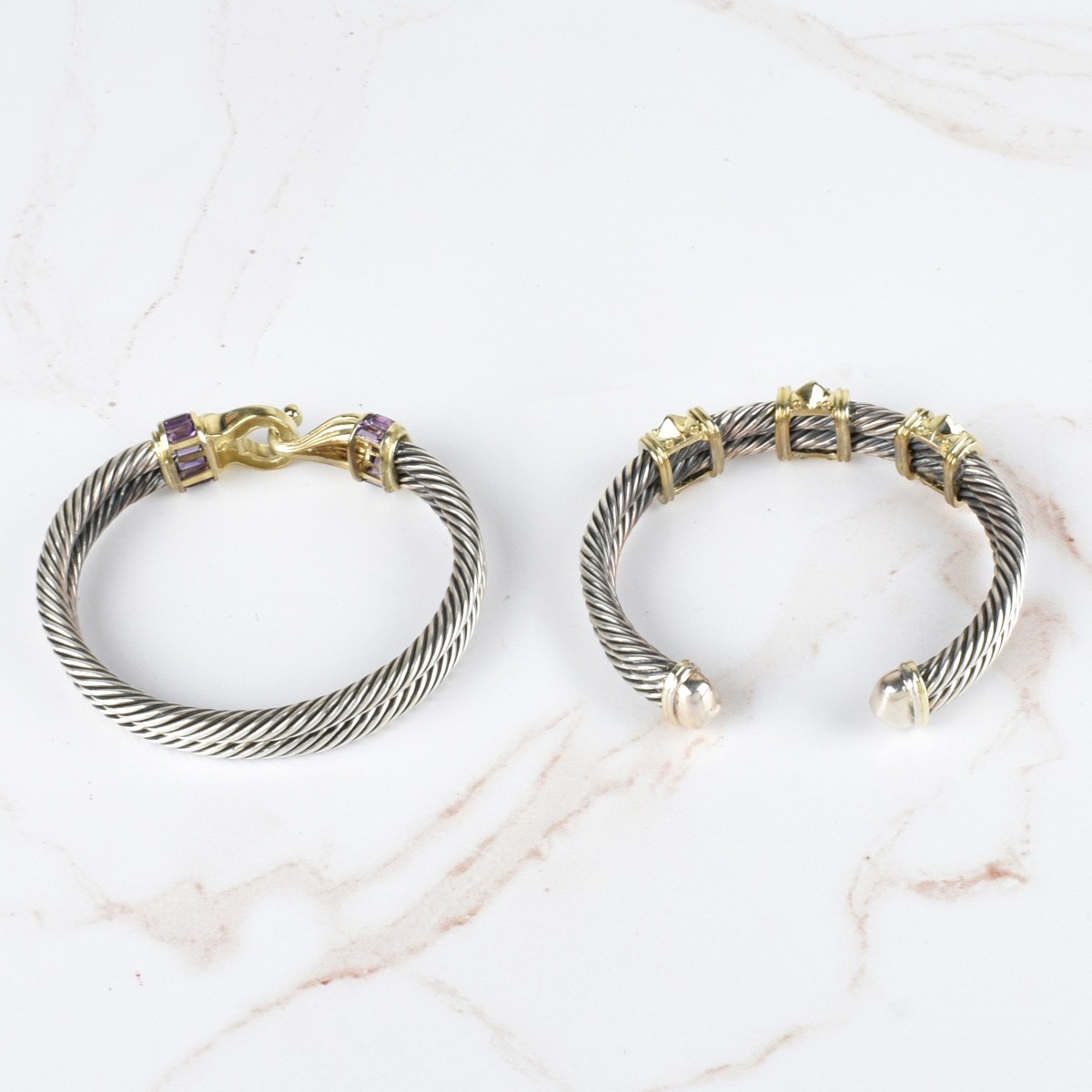Gemstone, 14K and Silver Bangle Bracelets