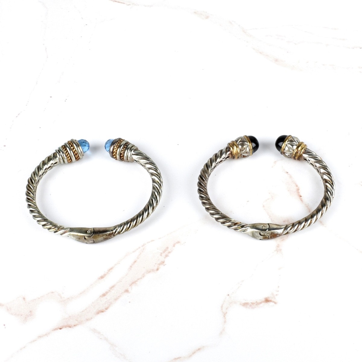 Gemstone, 18K and Silver Bangle Bracelets