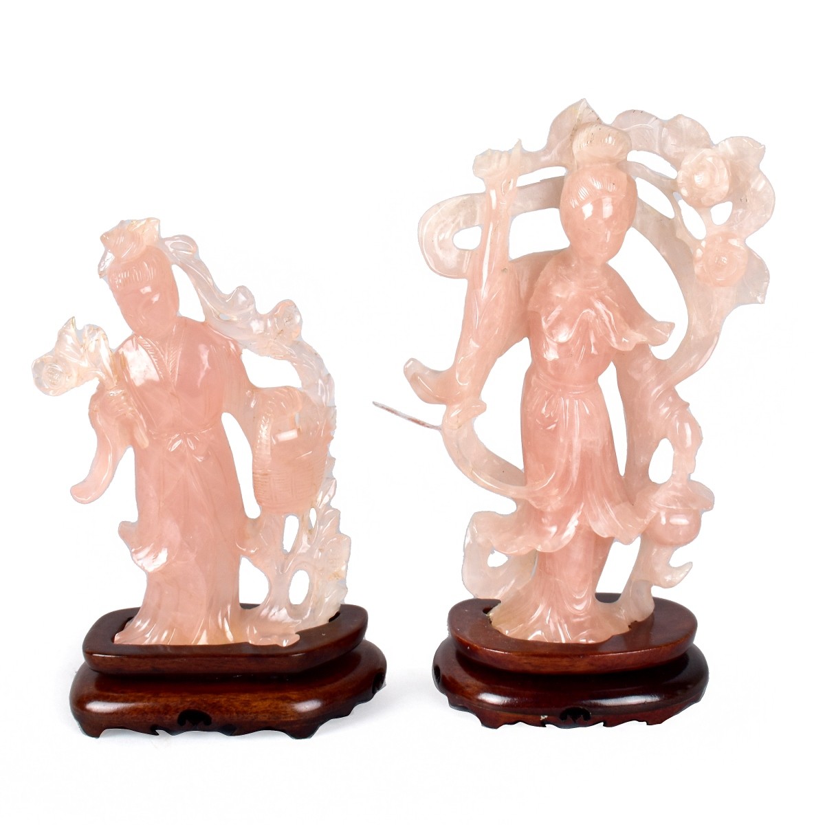 Two Chinese Carved Rose Quartz Figurines