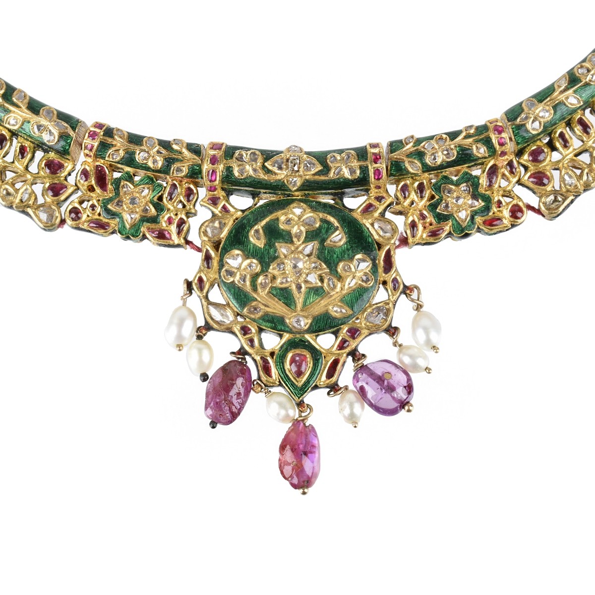 Mughal style Gemstone, Enamel and Gold Necklace
