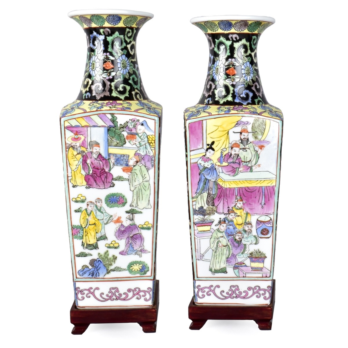 Pair of Chinese Famille Noir Vases