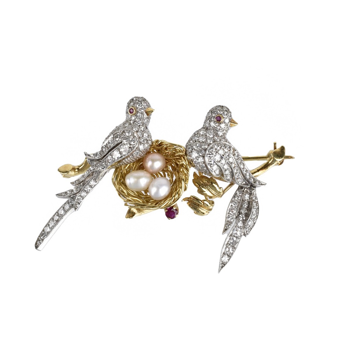 French Diamond, Platinum and 18K Bird Brooch