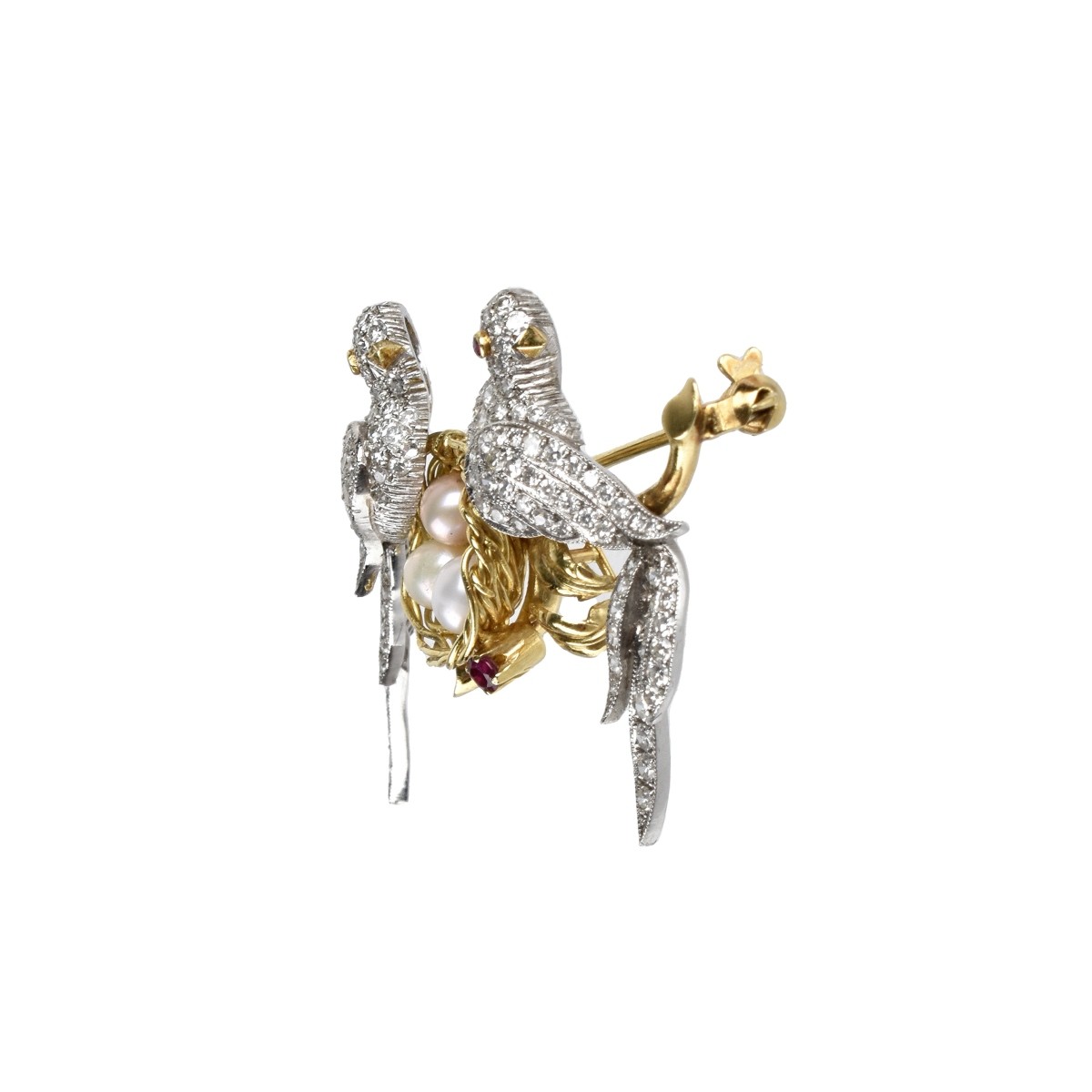 French Diamond, Platinum and 18K Bird Brooch