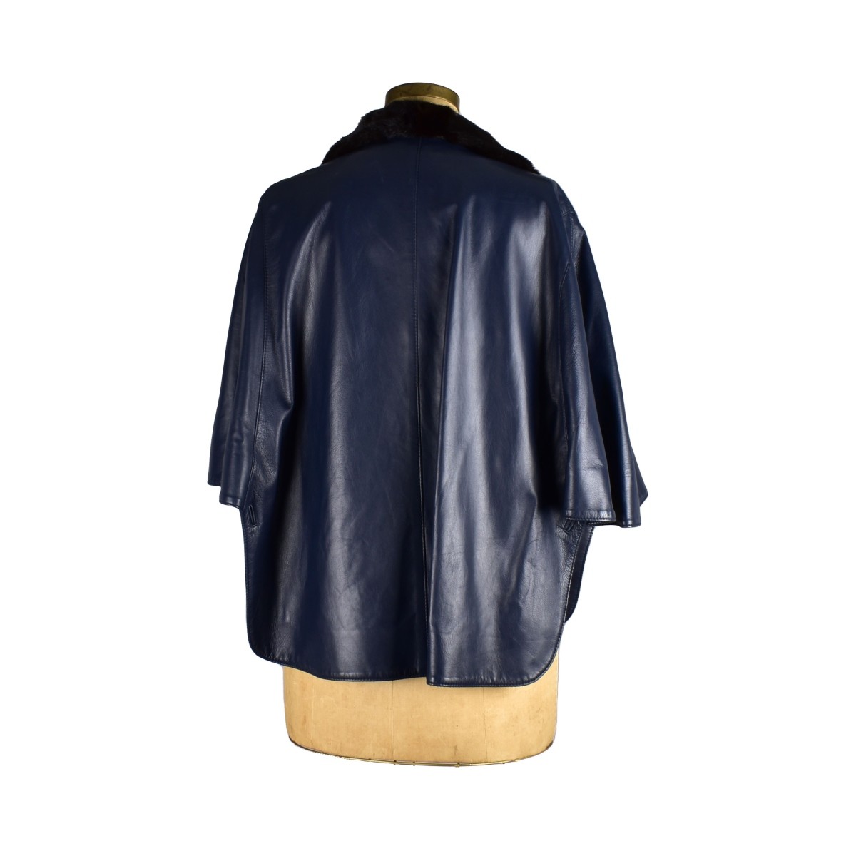 Italian Blue Leather Cape w/ Sable Collar