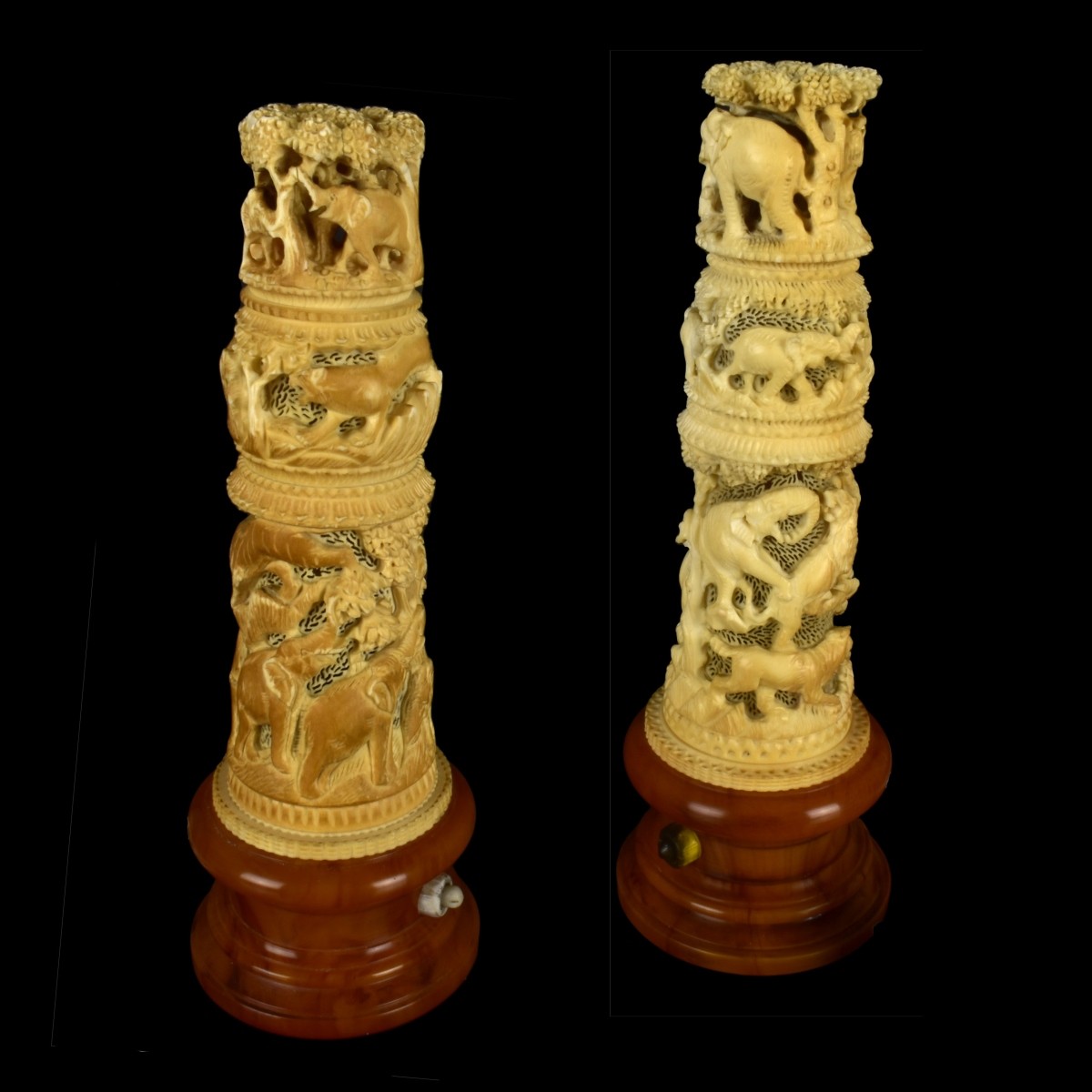 Pair of Fine African Carved Lamps