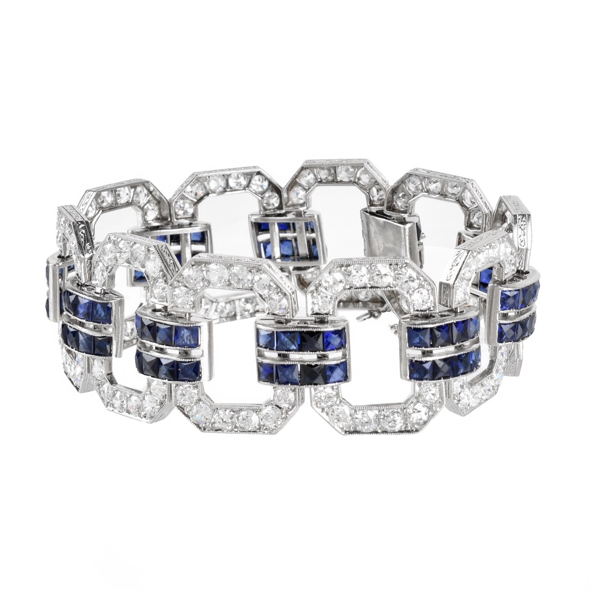 Deco Diamond, Sapphire and Platinum Bracelet