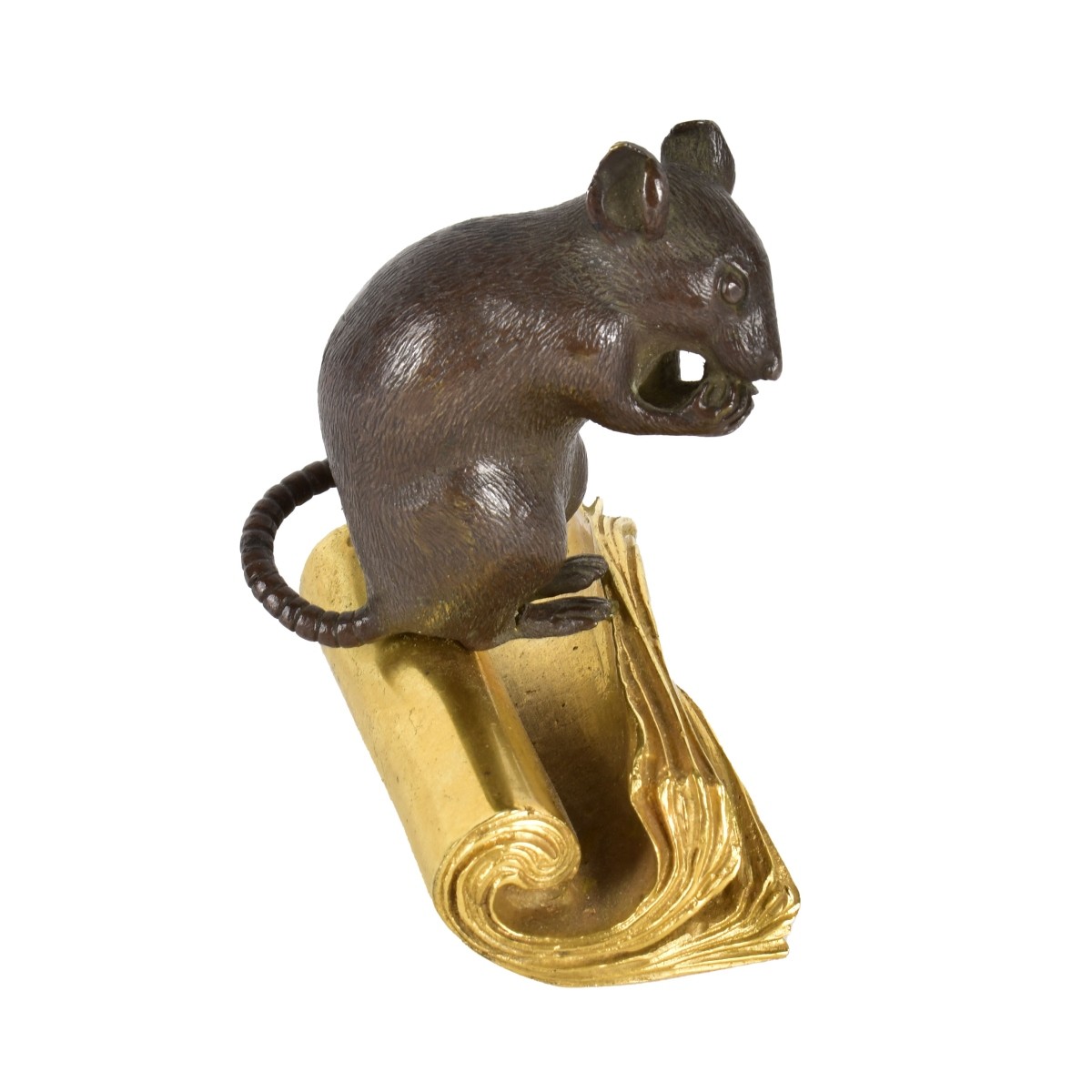 Meiji Bronze Mouse Sitting on a Book