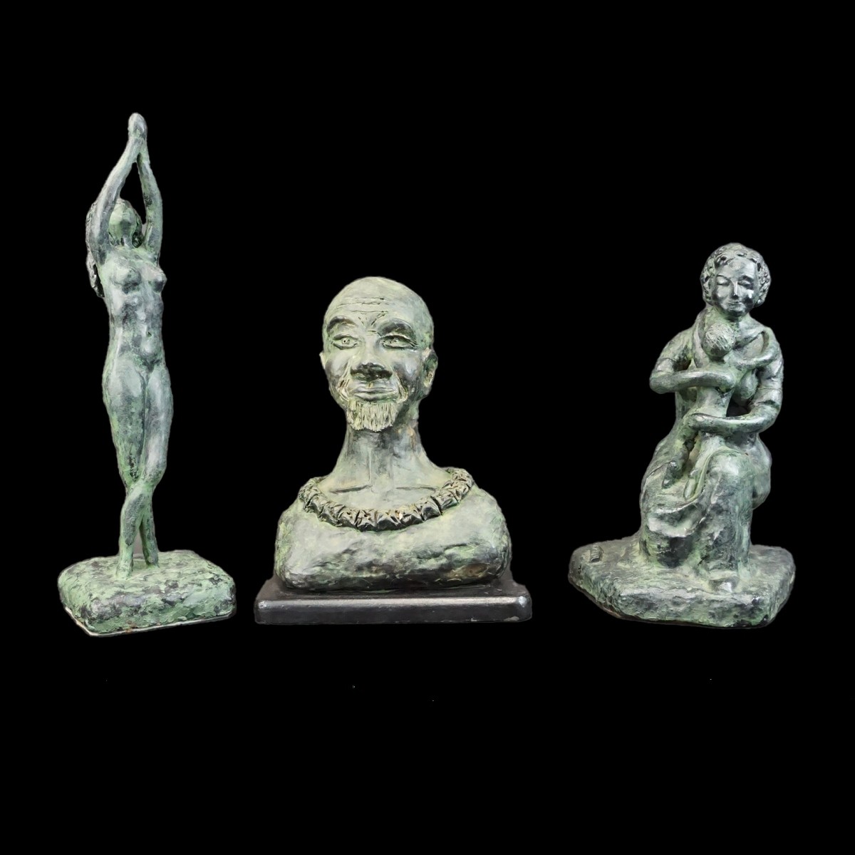 Three Terracotta Figural Sculptures Two Signed