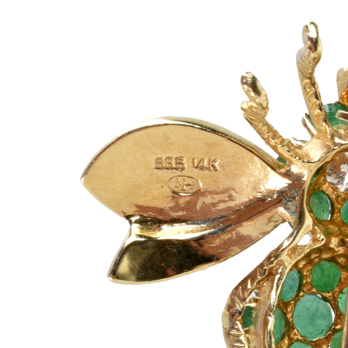 Emerald, Diamond and 14K Fly Brooch