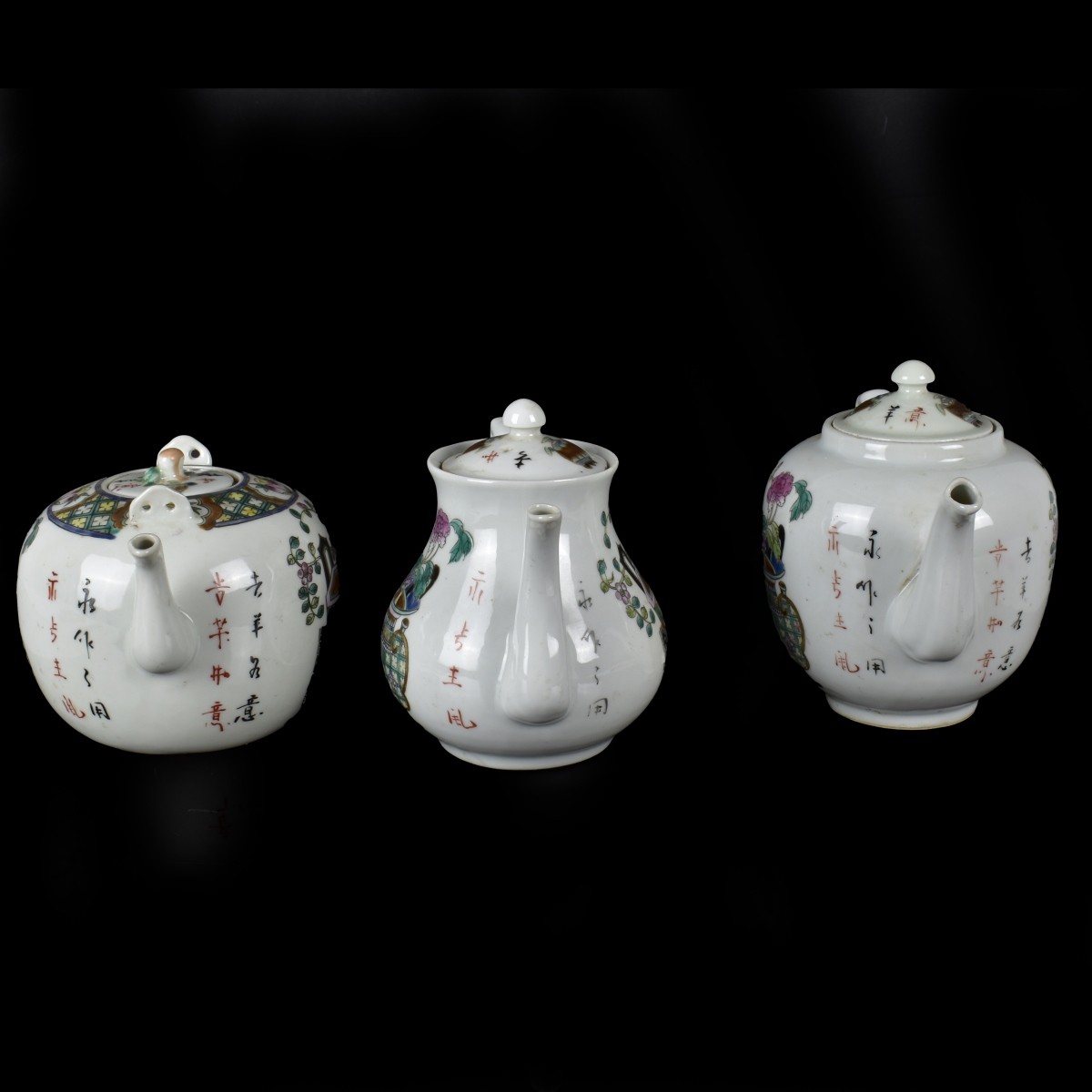 Three Chinese Porcelain Teapots