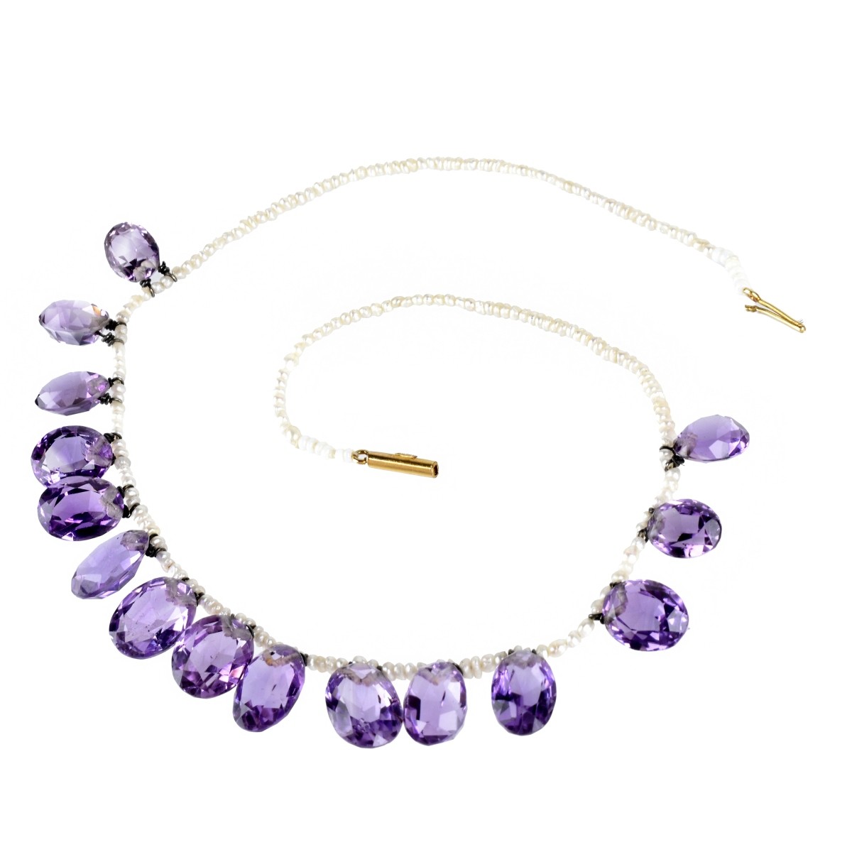 Amethyst, Seed Pearl and 15K Necklace
