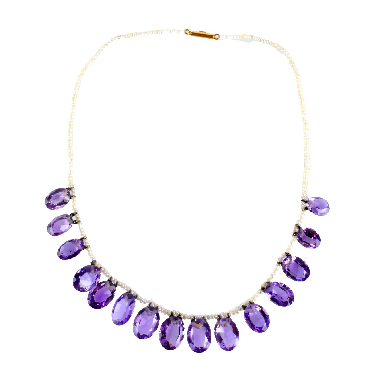 Amethyst, Seed Pearl and 15K Necklace