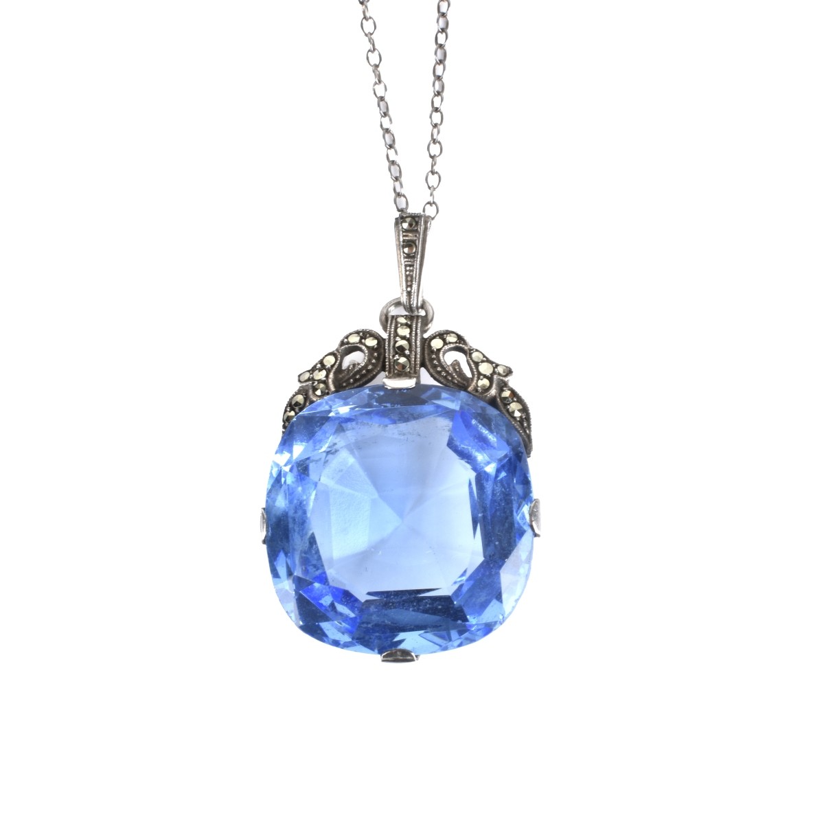 Blue Stone and Silver Pendant Necklace