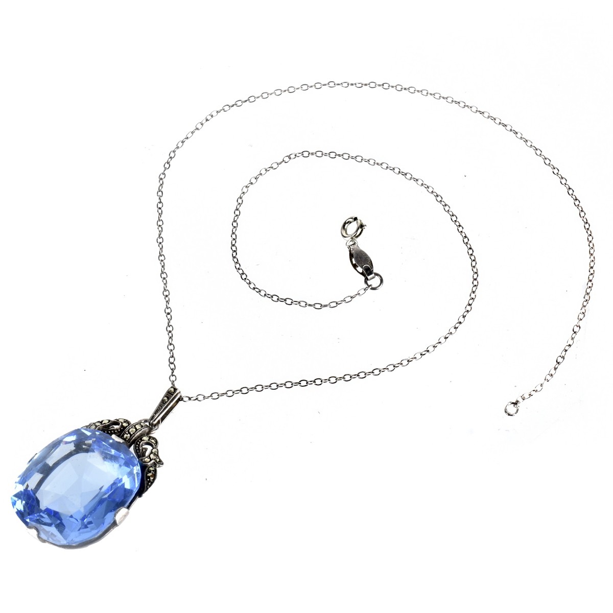 Blue Stone and Silver Pendant Necklace