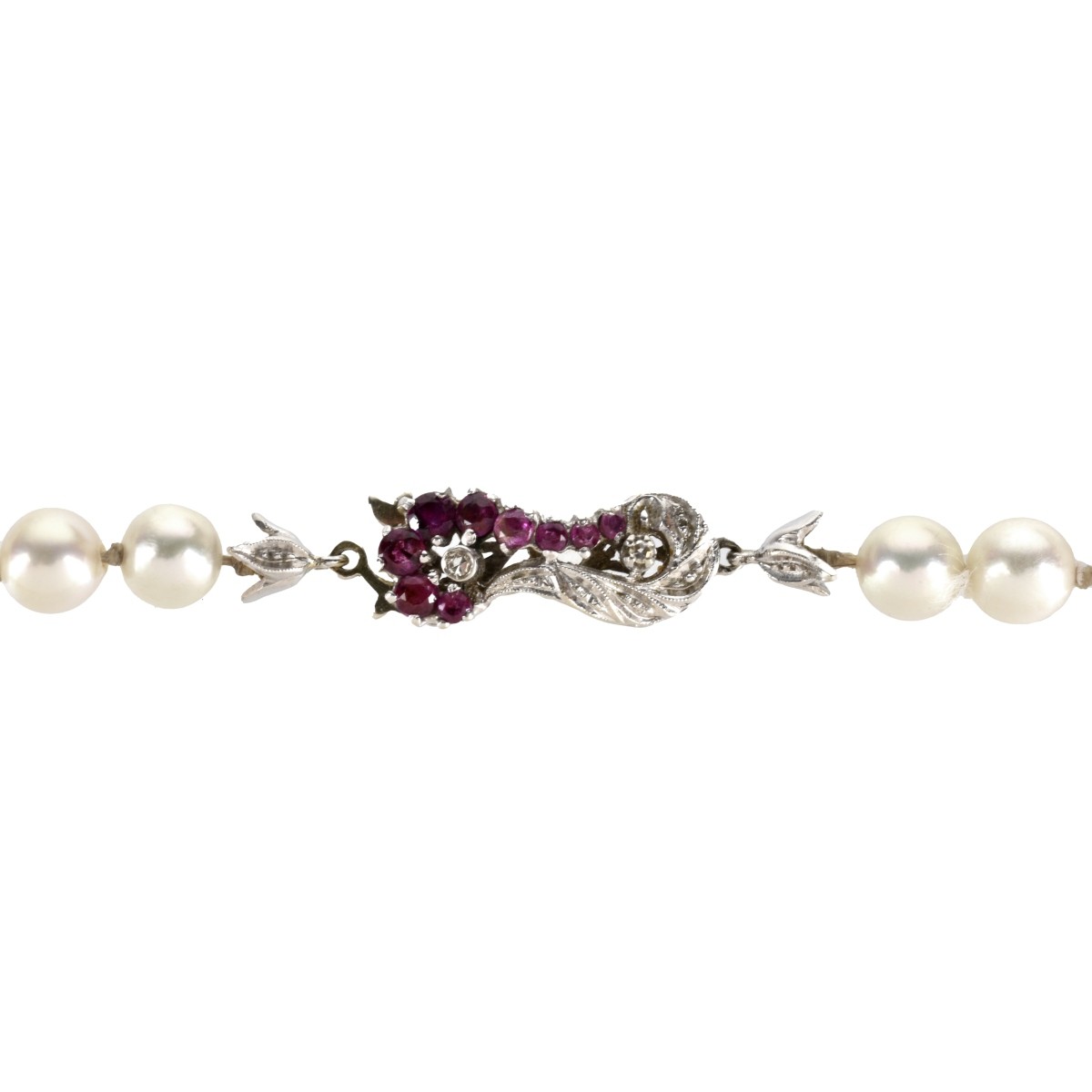 Pearl, Ruby, Diamond and 18K Necklace