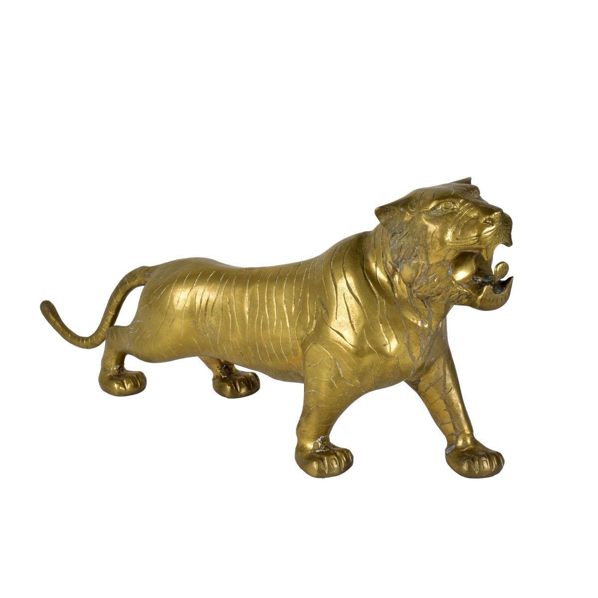 Large Brass Sculpture of a Walking Tiger