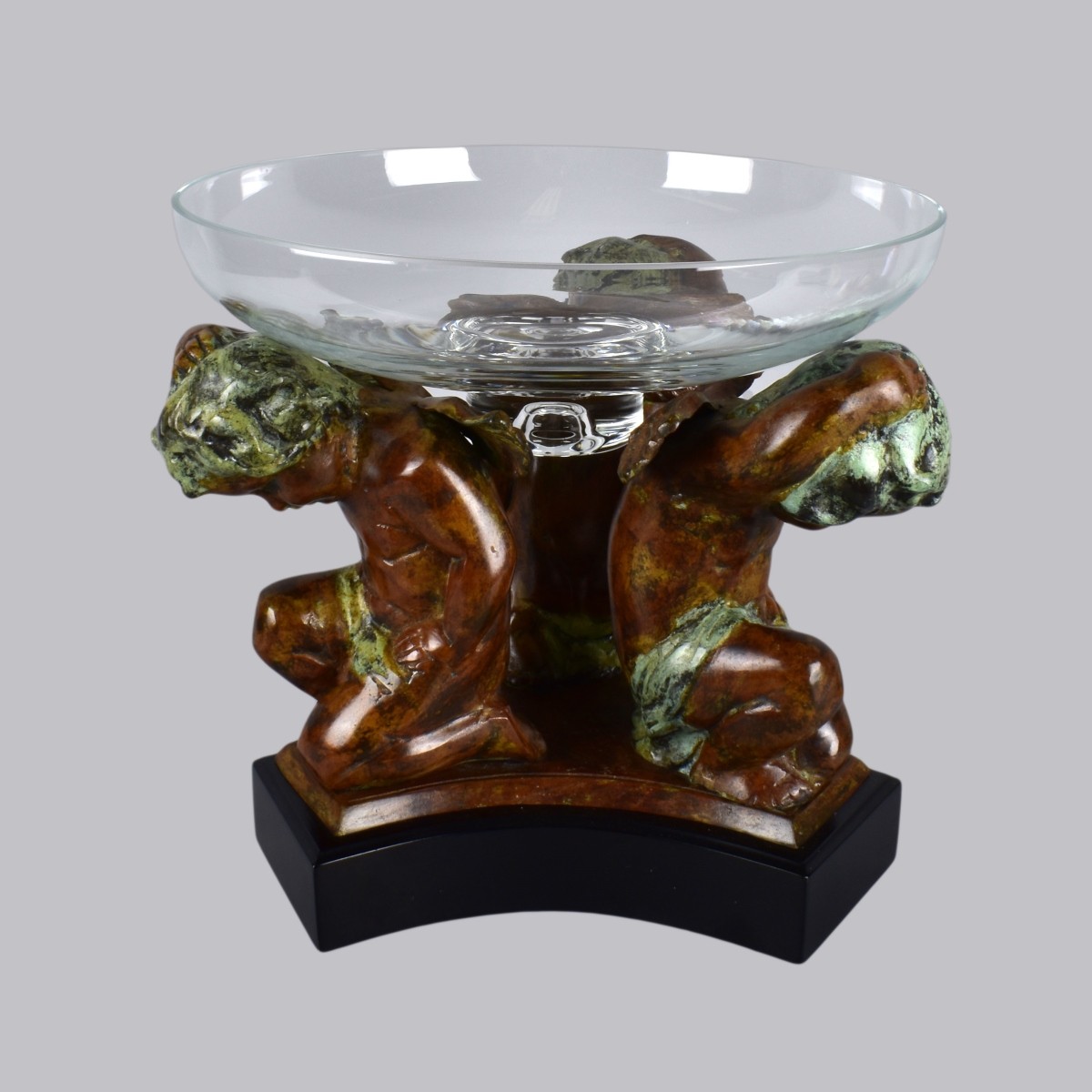 Glass and Bronze Cherubs Centerpiece Bowl