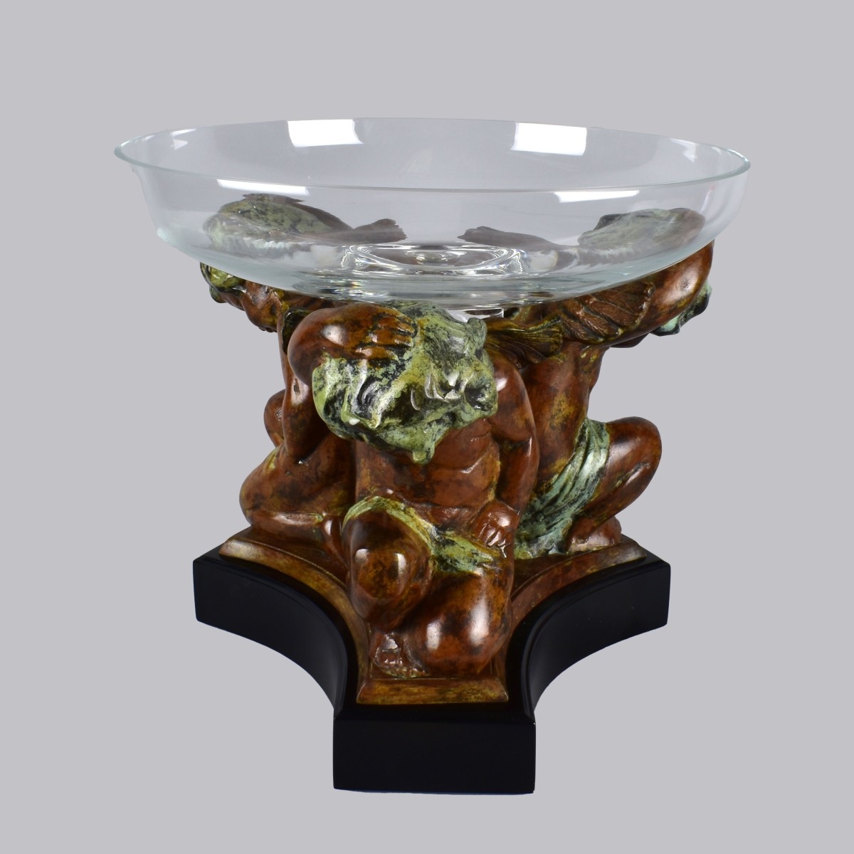 Glass and Bronze Cherubs Centerpiece Bowl
