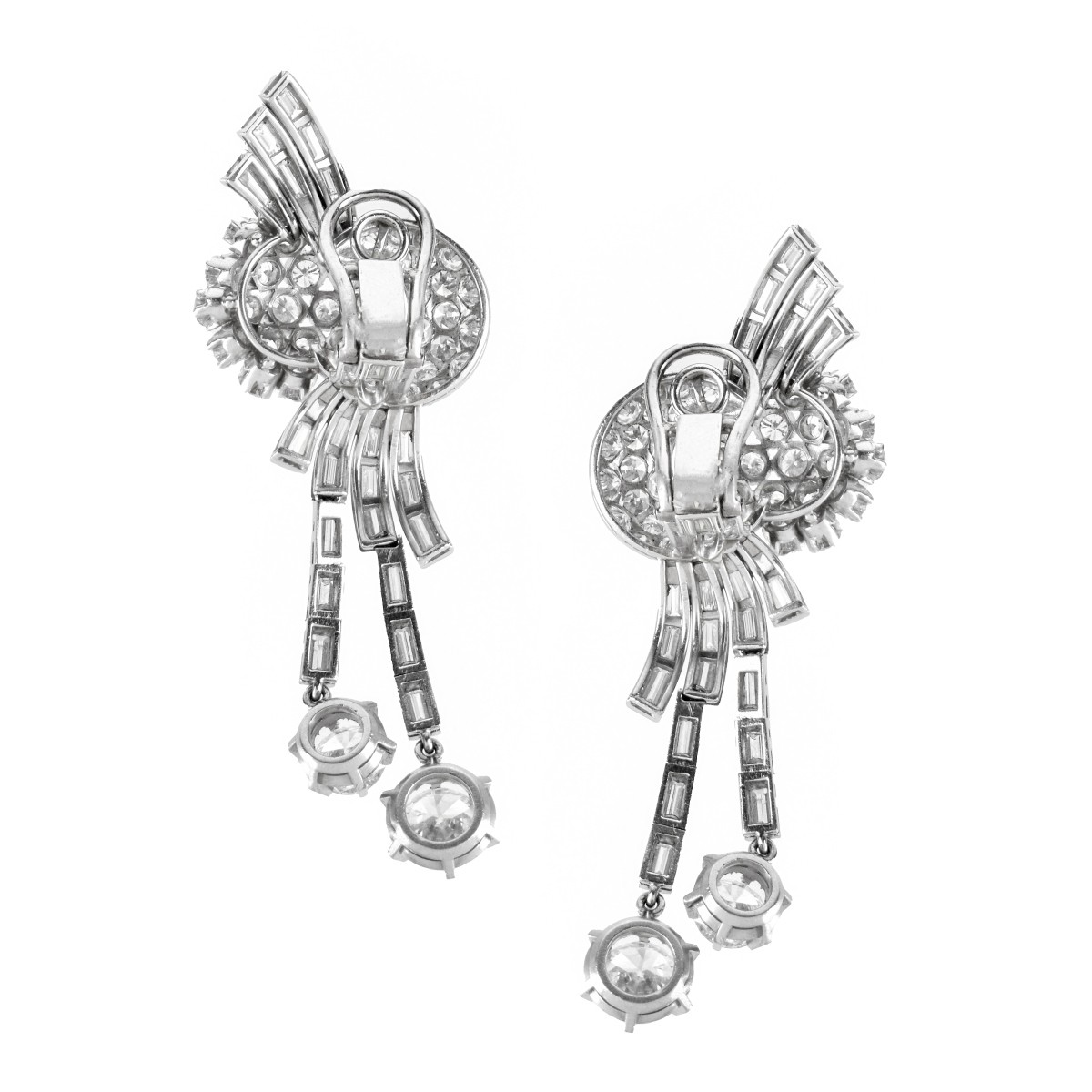 Deco Diamond and Platinum Earrings