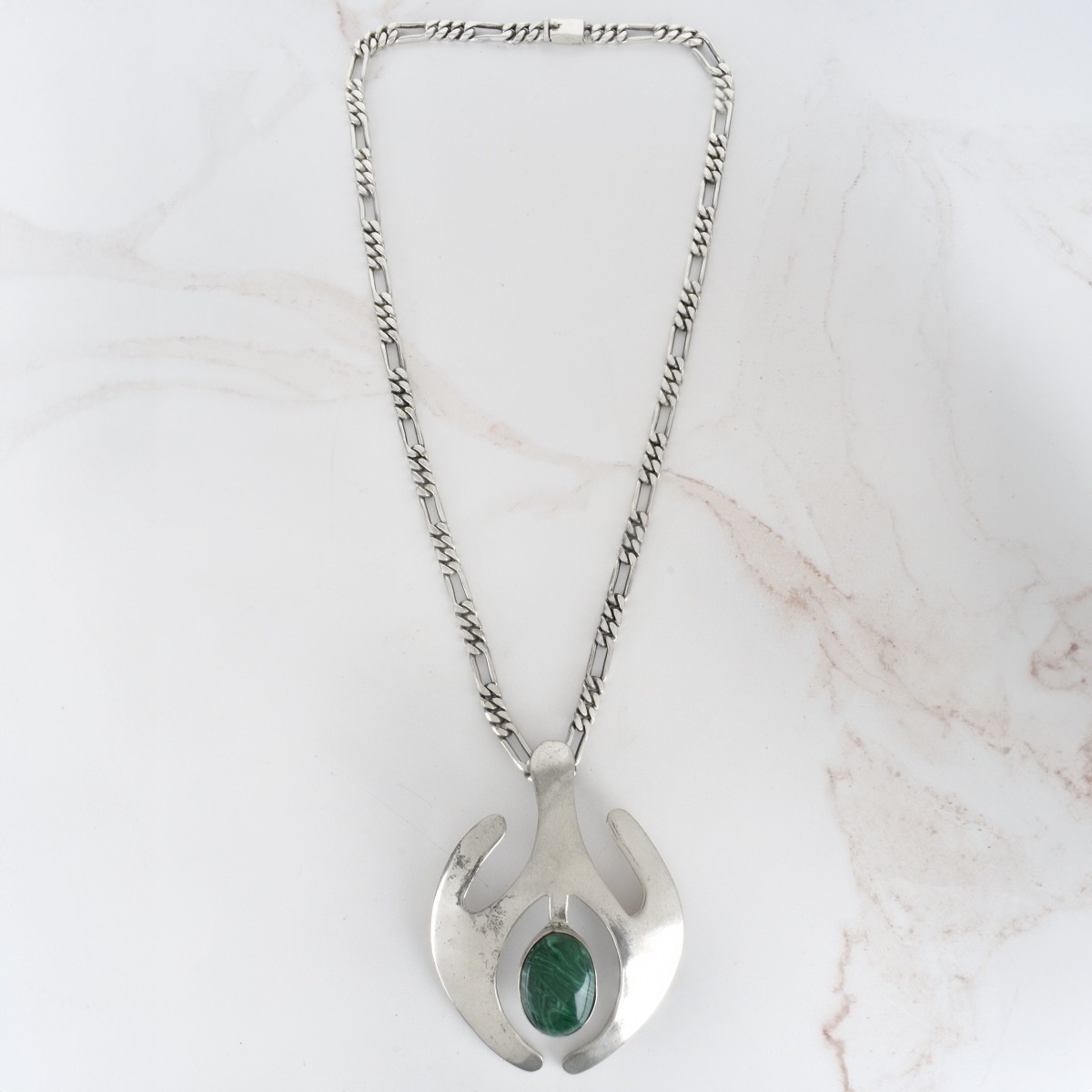 Sterling Silver and Malachite Necklace
