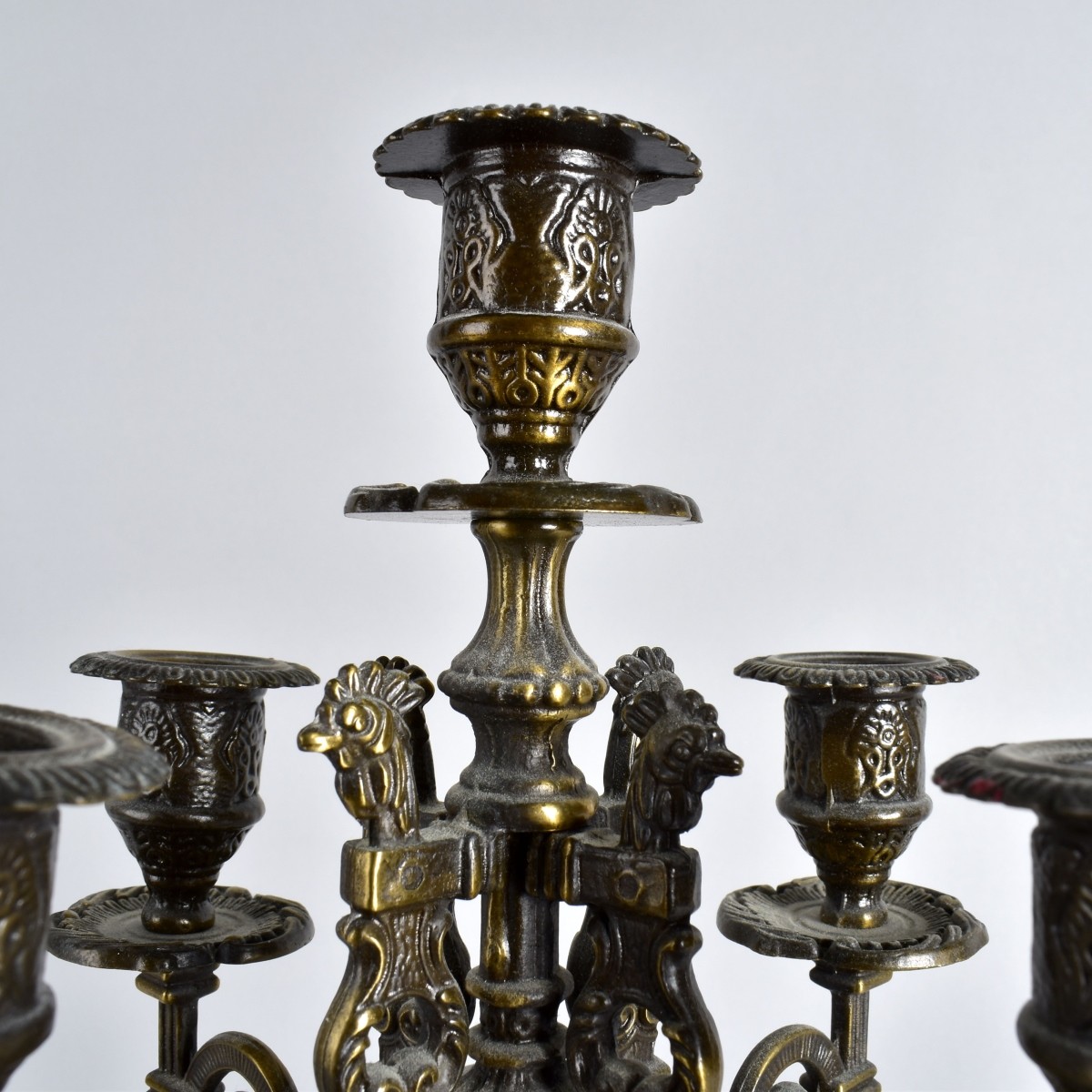Pair Antique Style Five Light Bronze Candelabra