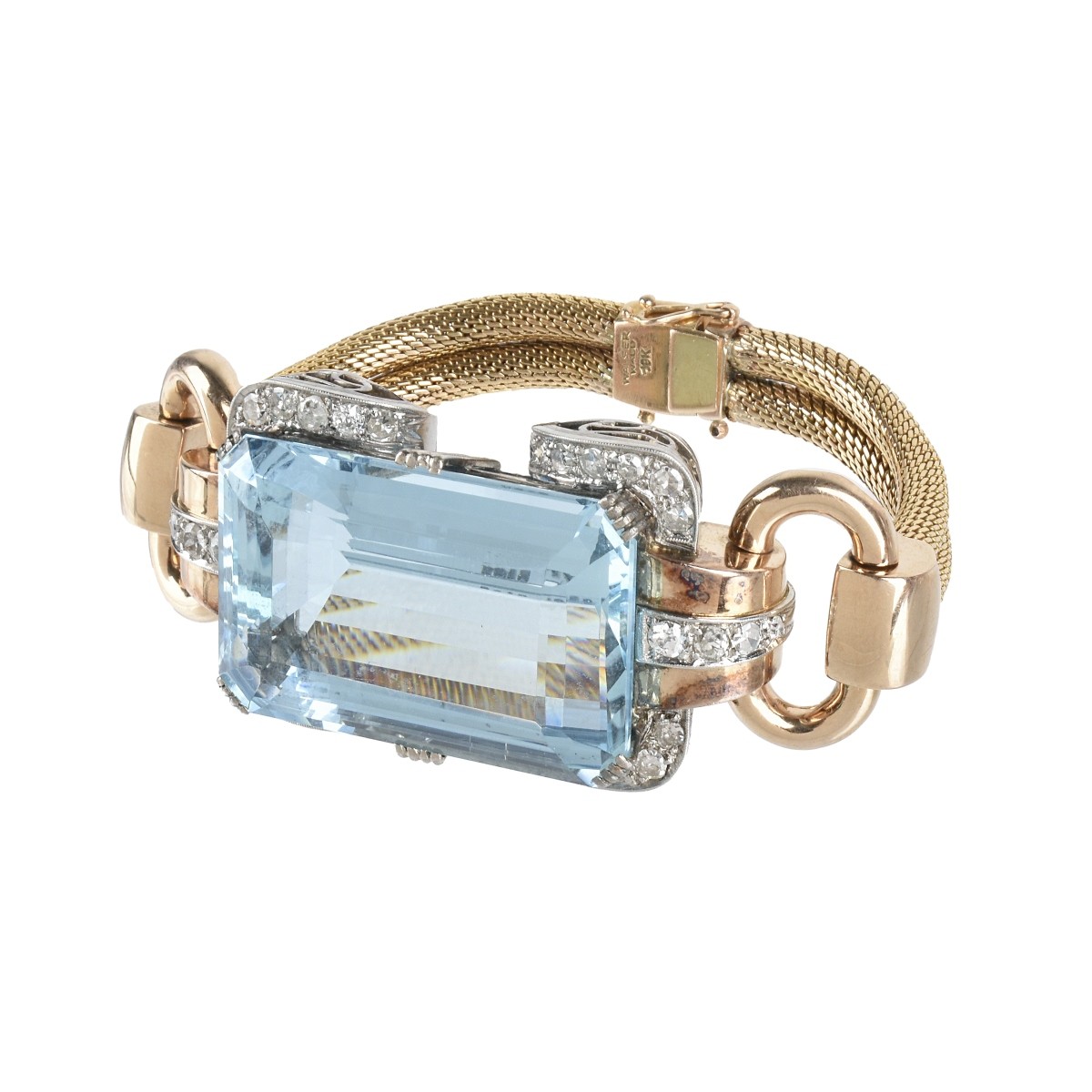 Retro Aquamarine, Diamond and 18K Bracelet