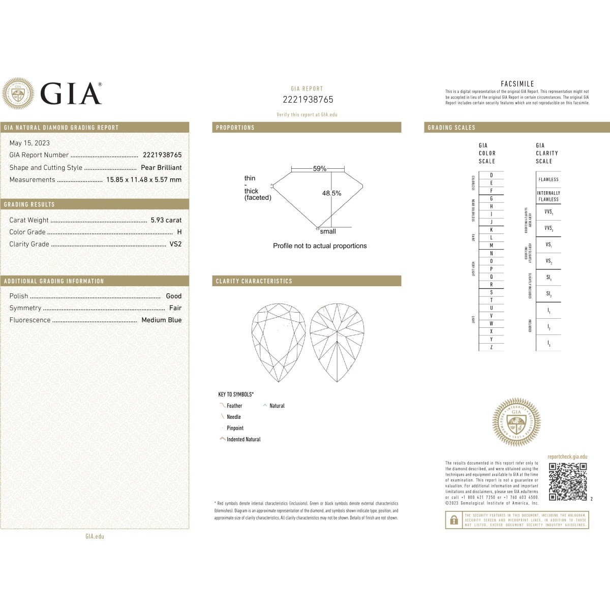 GIA 5.93ct Diamond and Platinum Ring