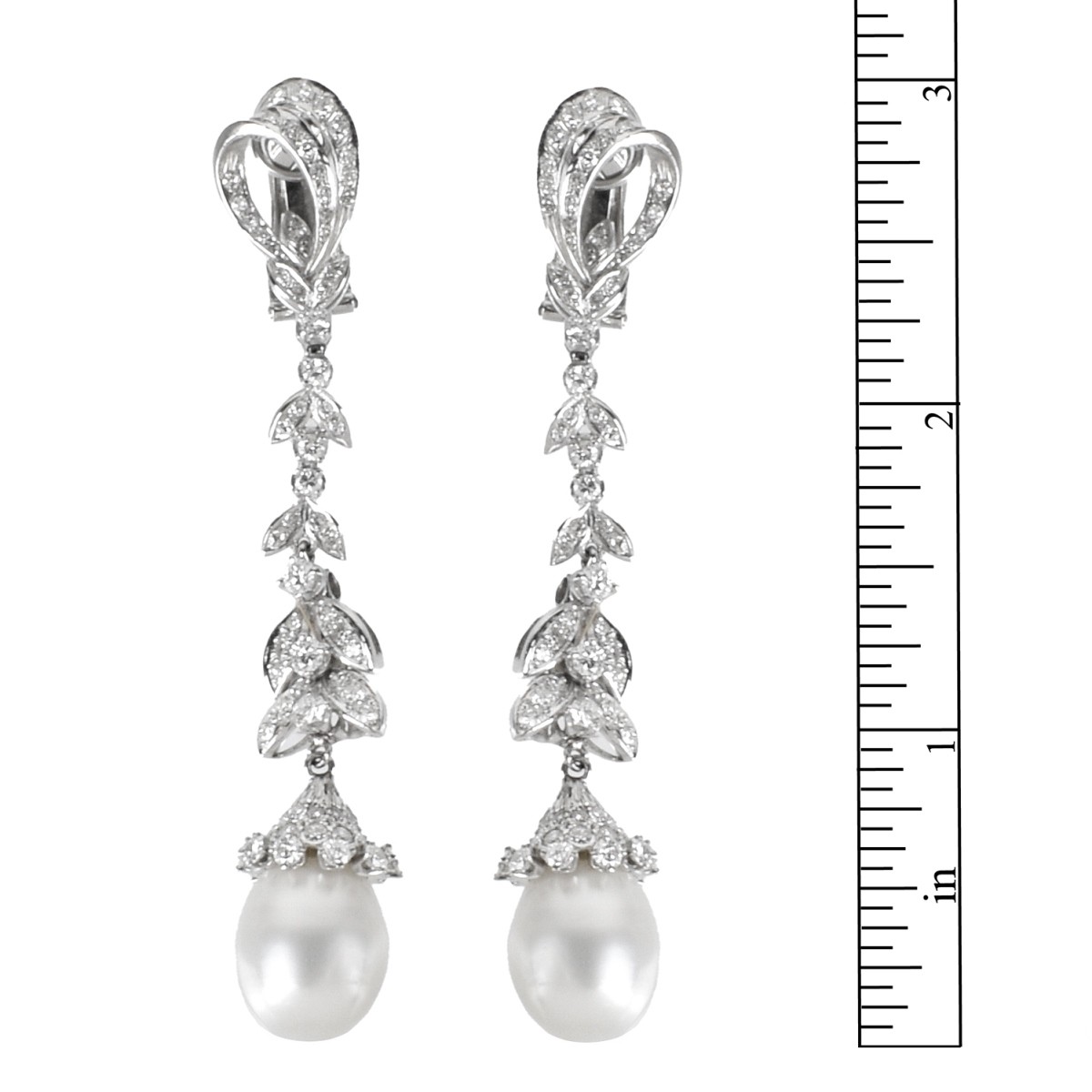 Pearl, Diamond and Platinum Earrings
