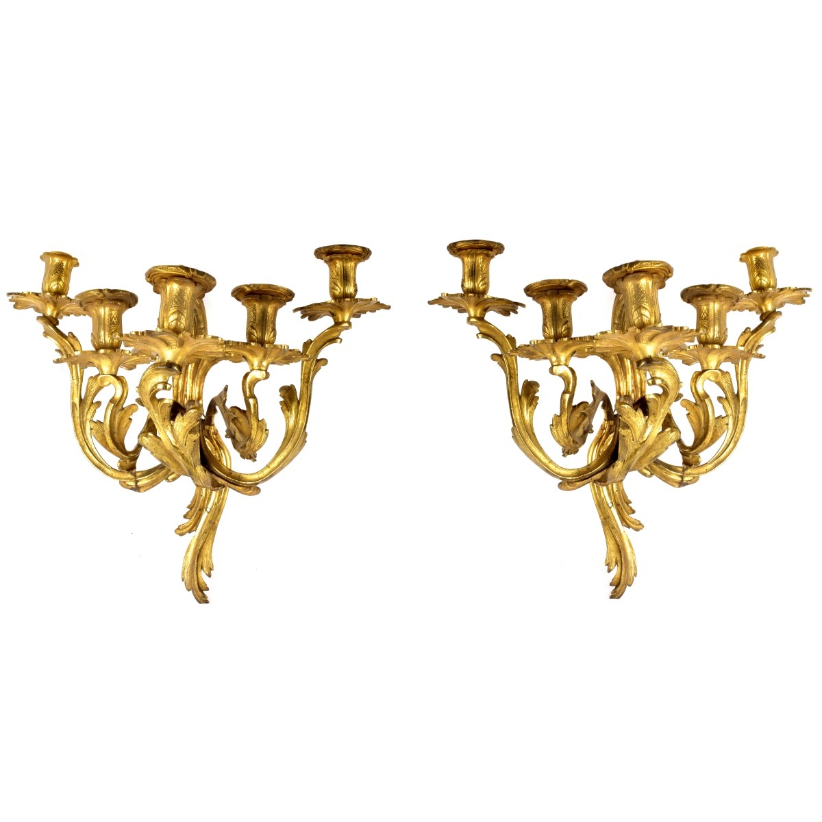 Pair Gilt Bronze Rococo Style Sconces