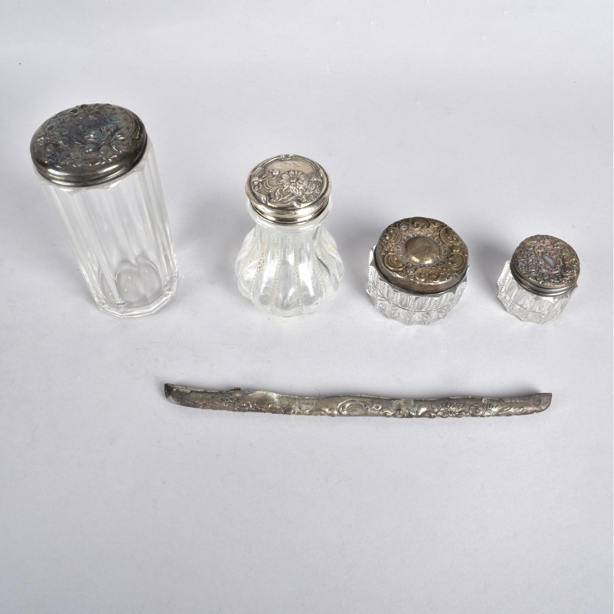 19C Sterling and Crystal Vanity Items
