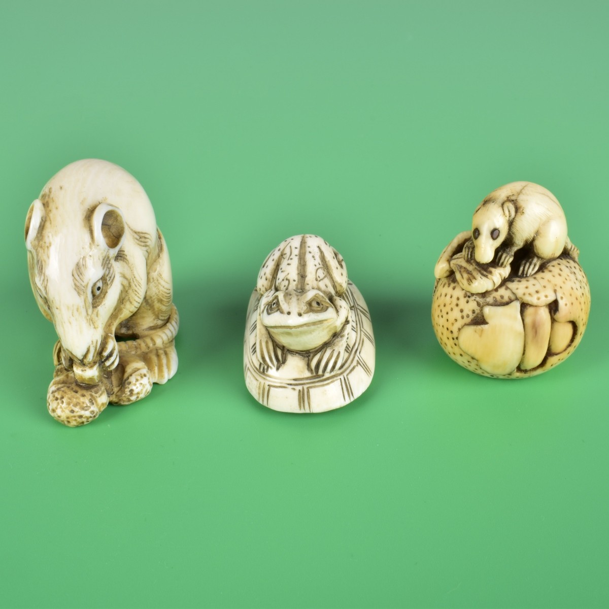 Three Antique Japanese Miniature Netsukes