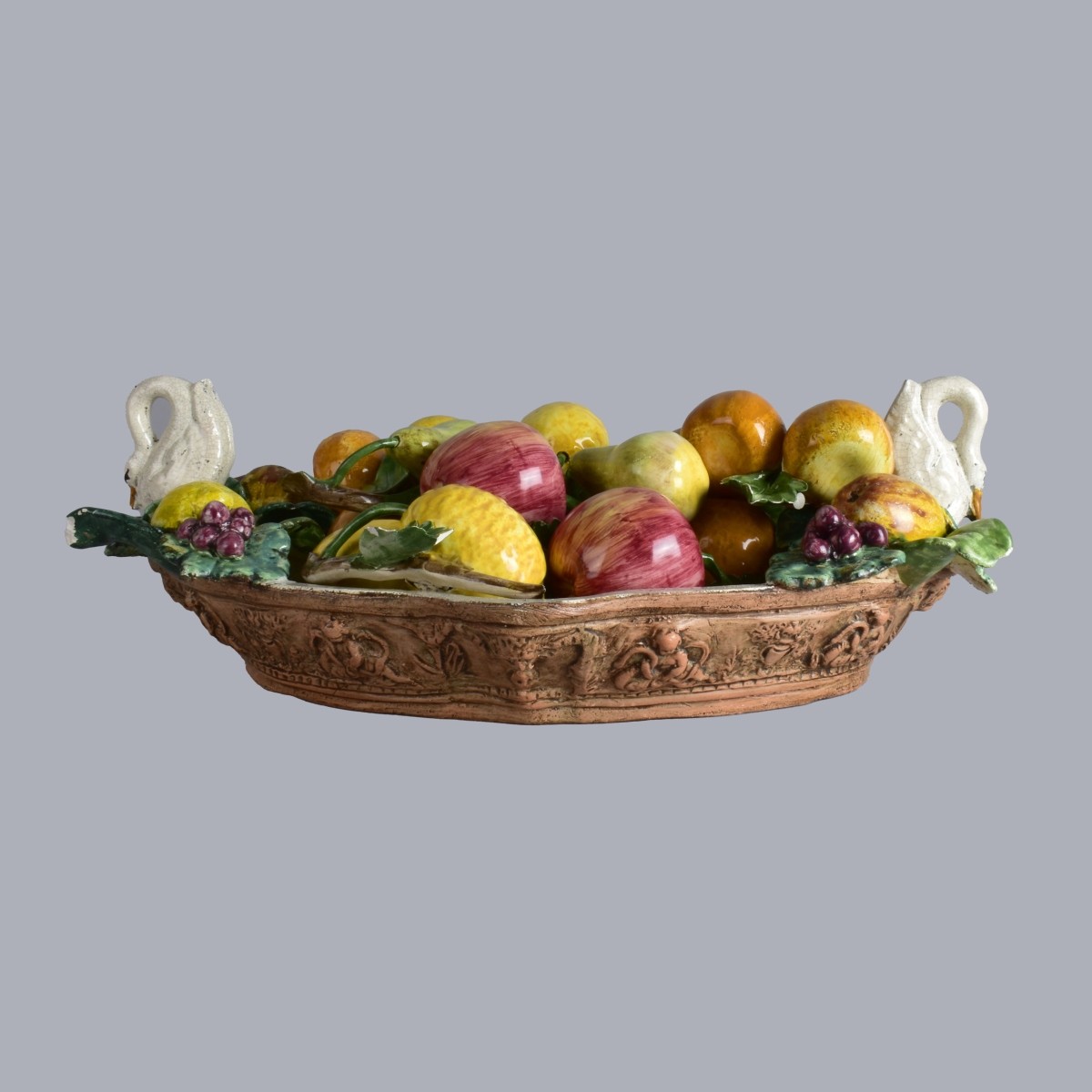 Antique Majolica Centerpiece w/ Capodimonte Fruits
