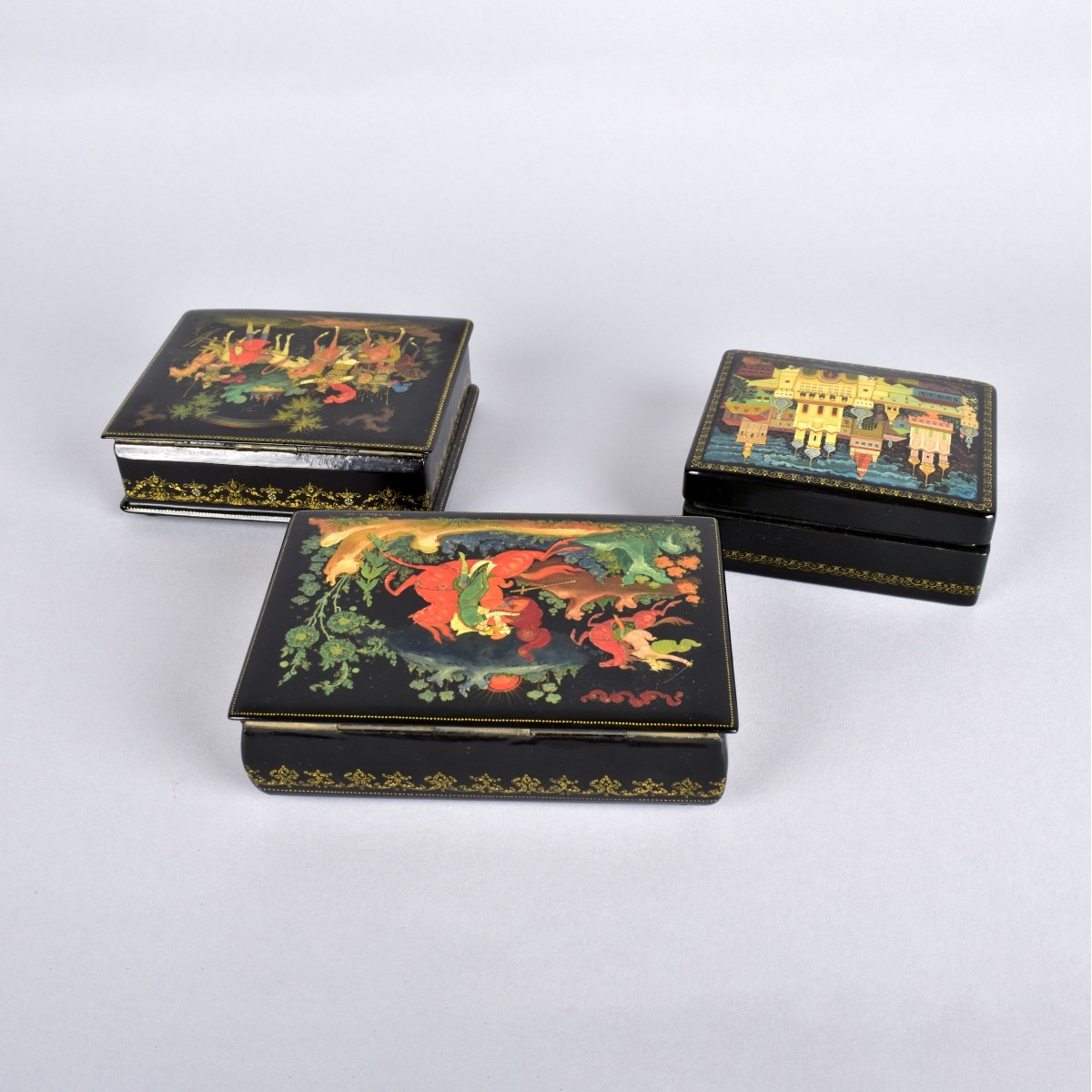 Three Vintage Russian Lacquer Boxes